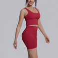 thumbnail image 5 of Telankuip Two Piece Workout Sets for Women Tummy Control Cropped Scoop Neck V-Back Sports Tank Tops Matching High Waisted Yoga Althetic Shorts Solid Color Basic Sports Outfits Red XL, 5 of 6