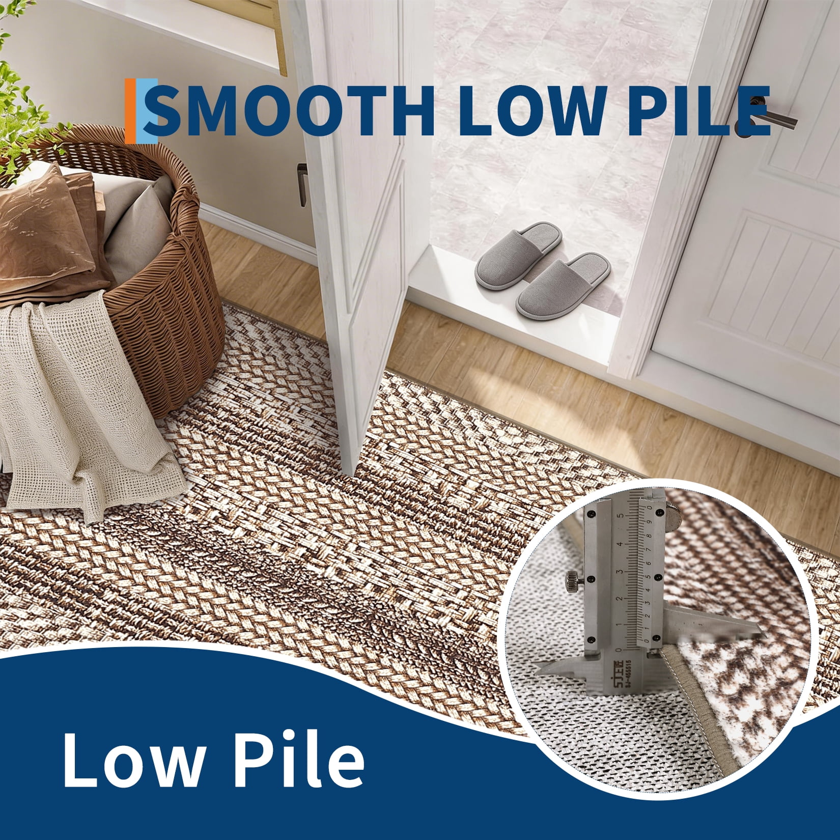 HIWEAVER Brown Foldable Area Rug for Living Room 4' x 6' Washable Bordered Digital Printed Geometric Indoor Carpet Decor