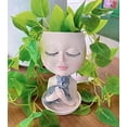 thumbnail image 2 of Planter with Drainage Hole, Resin Art Vase, Cute Lady Hugging Cat Succulent Flower Pots, Unique for Indoor Outdoor Decor, 7.28in, 2 of 6