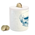 thumbnail image 2 of Skull Piggy Bank, Hand Drawn Human Skull with Science Elements Background Theme Illustration, Ceramic Coin Bank Money Box for Cash Saving, 3.6" X 3.2", Blue White, by Ambesonne, 2 of 4