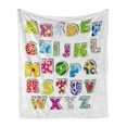 thumbnail image 1 of Letters Soft Flannel Fleece Throw Blanket, Full Alphabet with Various Designs Abstract Dots Squares Paint Splashes Pattern, Cozy Plush for Indoor and Outdoor Use, 70" x 90", Multicolor, by Ambesonne, 1 of 6