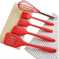 thumbnail image 4 of Juego de utensilios de cocina de silicona, utensilios de cocina, 5 piezas, juego de utensilios de cocina de silicona, espátulas, cepillo, herramientas de cocina, fáciles de usar y limpiar (rosa) Rojo Verde, 4 of 5