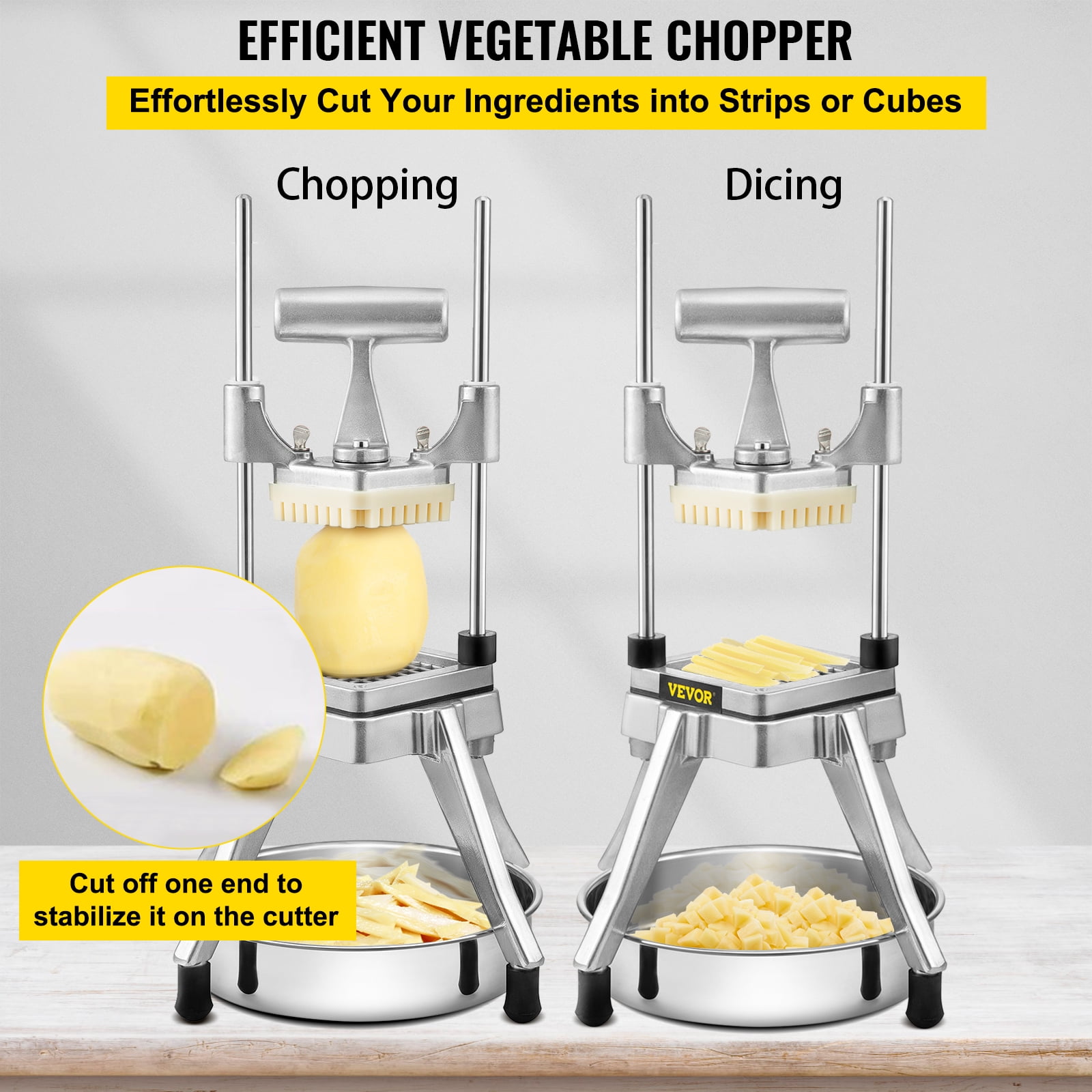 VEVOR Commercial Vegetable Fruit Chopper for Tomato Peppers Potato Mushroom, Sliver - 3/8′′