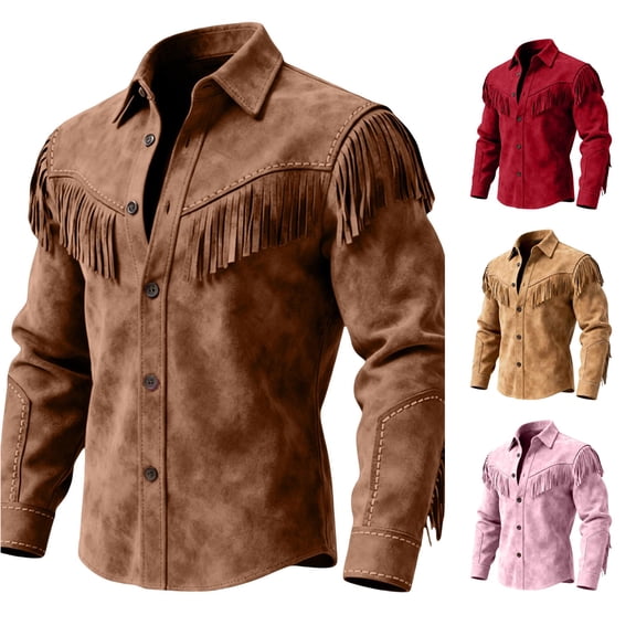 XAOFW Kids Boy's Western Shirts Jacket Fringes Long Sleeve Button Down Brown Shirts Loose Fit Fringe Coat Tops For Youth Versatile Top 5-6 Years