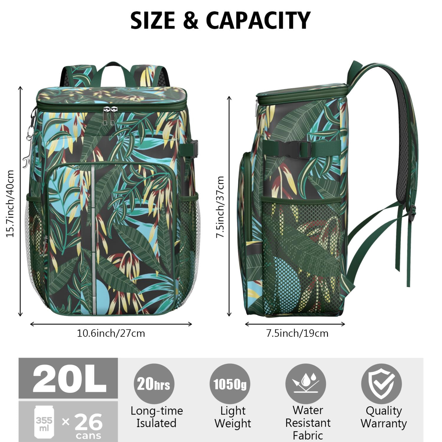 New Jungle-theme Backpack Cooler Botanical Jungle Leaves Insulated Backpack Cooler, Leakproof  main image 3