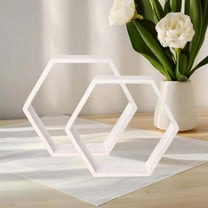 Efavormart 2 Pack | 9" Hexagon Whitewashed Wood Centerpiece, Geometric Terrarium, Honeycomb Storage Shelf