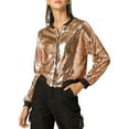 thumbnail image 6 of INSPIRE CHIC Women's Sequin Jacket Zipper Closure Hidden Pockets Bomber Jacket L Rose Gold, 6 of 9