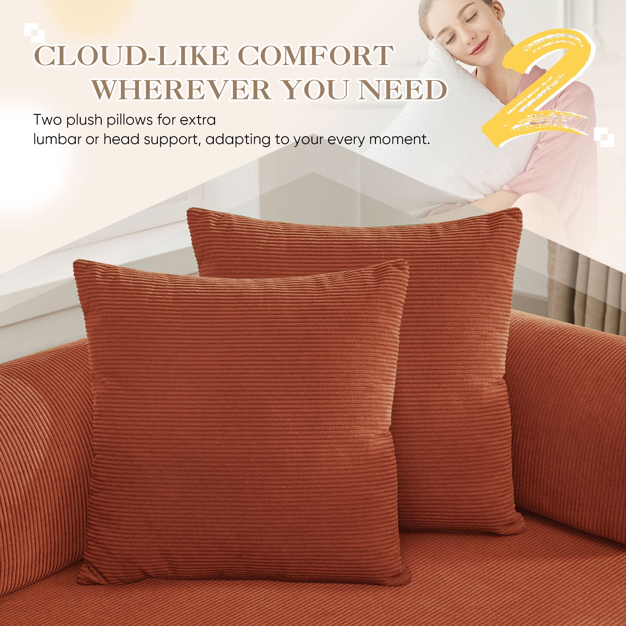 Timbernest 78.5" King Size Sofa Bed, 4 in 1 Convertible Sofa bed, Corduroy Boneless Floor Sleeper Sofa, Orange