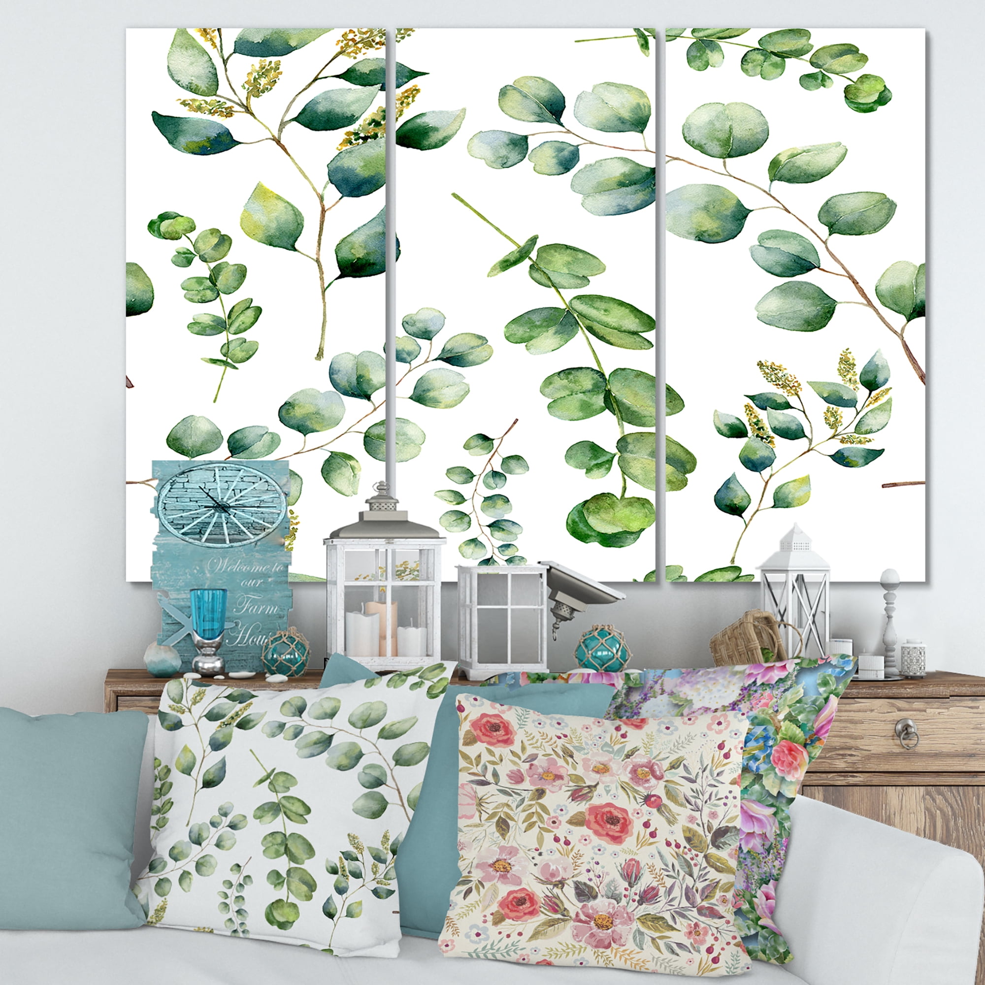Designart ' Green Eucalyptus Plant Branches III ' Traditional Canvas Wall Art Print