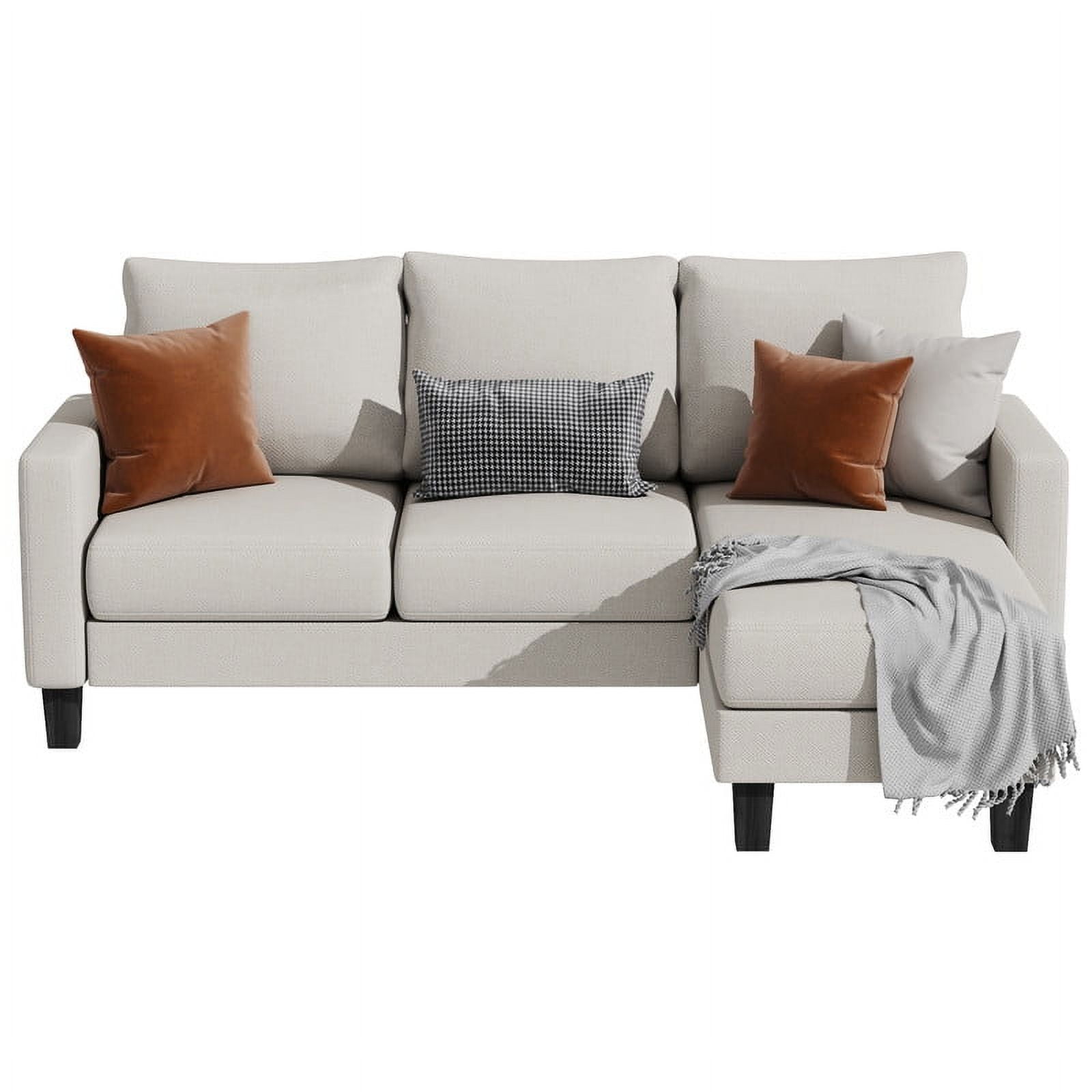 Homall Convertible Sectional Sofa Couch, Modern Linen Fabric L-Shaped Couch 3-Seat Sofa Sectional with Reversible Chaise for Small Living Room, Apartment and Small Space, White