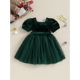 thumbnail image 4 of FOCUSNORM Robe Fille Couleur Unie Col Carré Manches Courtes Bouffantes Mode Automne Robe Princesse Décontractée en Tulle avec Ceinture, 4 of 9