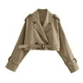 thumbnail image 2 of Women's Cropped Trench Coat Double Breasted Short Jacket with Belt Stylish and Lightweight Outerwear, 2 of 8
