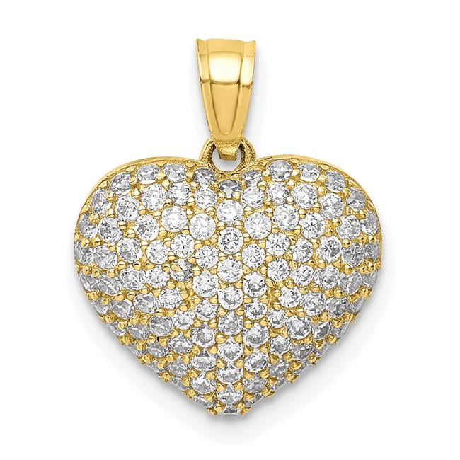 Quality Gold 10C1442 10K Yellow Gold CZ Micro Pave Heart Pendant