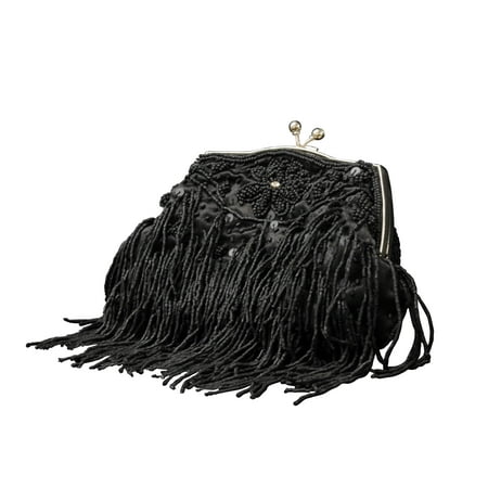 Sequin Beaded Purse - Womens Vintage Evening Bag - Beaded Sequined Handbag Clutch Purse PS40BLACK