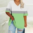 thumbnail image 2 of Jewelreauty Plus Size Womens Summer Tops V Neck Short Sleeve Loose Fit Tshirts Graphic Colorblock Tees 1X-5X (2XL, Green 02), 2 of 4