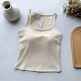 thumbnail image 6 of Fshinging Essentials Women's Tank Top Solid Square Neck Camisole Lace Patchwork Sleeveless Built In Bra Workout Layering Shirts Beige One Size, 6 of 7