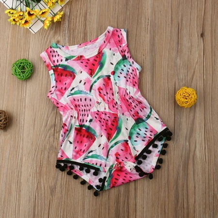 Romper Onesies - Baby Girls Sleeveless Tassel Watermelon Onesies Romper Bodysuit Casual Shirt Top Outfit