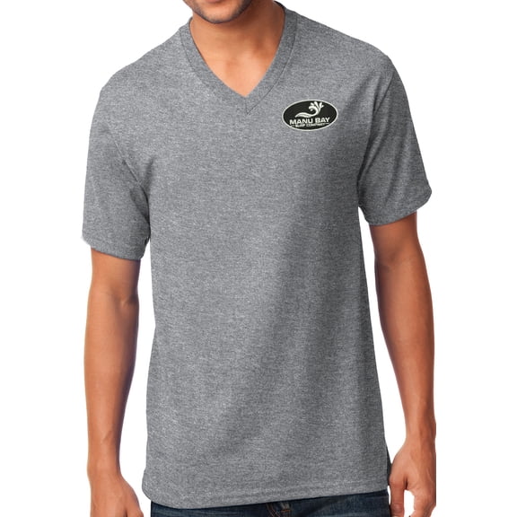 Manu Bay Surf Company LOGO Patch Men's V-neck Tee Shirt, Medium Athletic Heather