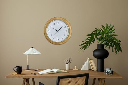 Bulova Wooden Atomic analog wall clock, C5005 Atomic Time 2, sets automatically, quartz battery.