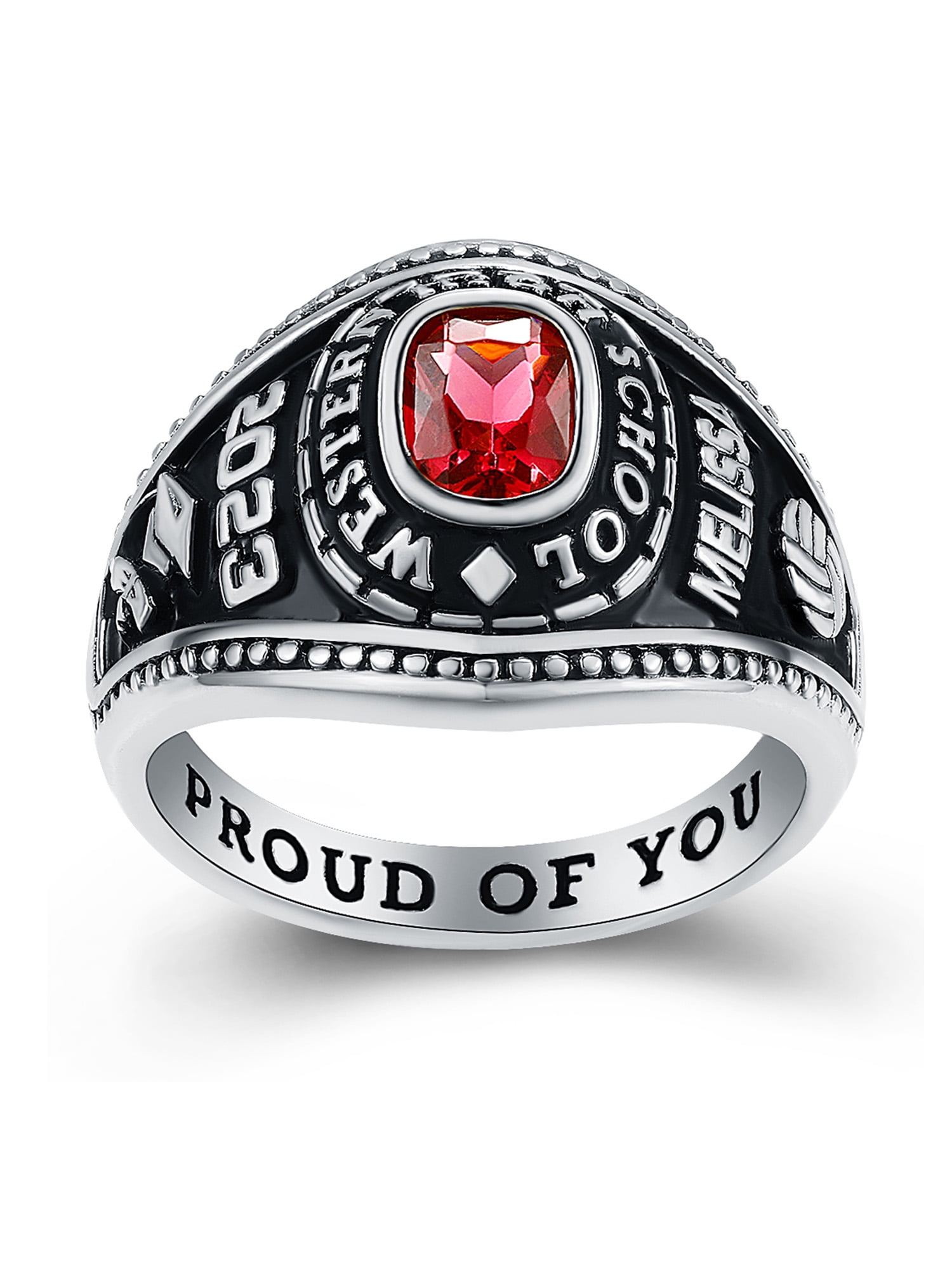 Mementos PJM Customized Women's Class Rings 10kt White Gold for High School or College Graduation