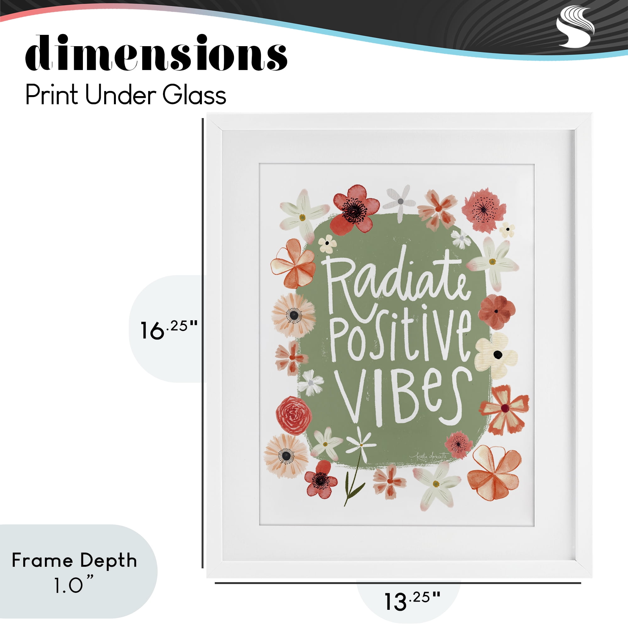 Stupell Industries Floral Radiate Positive Vibes White Framed Print Under Glass, design by Katie Doucette