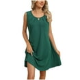 thumbnail image 2 of Women's Dresses Under $10 Summer Solid Pleated Round Neck Sleeveless Pockets Dresses Casual Comfortable All Occasion Wear, 2 of 9