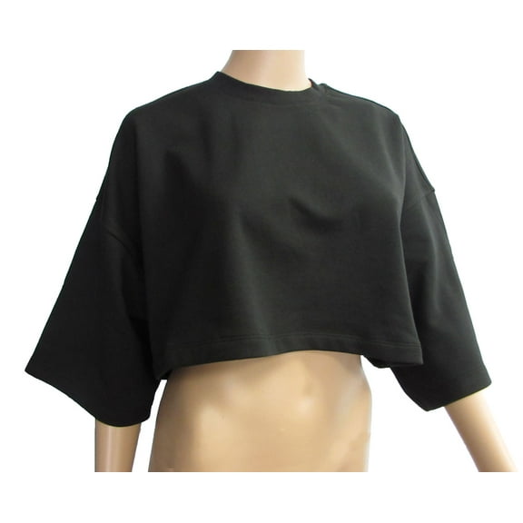 Fenty Puma By Rihanna Womens Cropped Crew Neck T-Shirt Plain, Cotton Black, XS