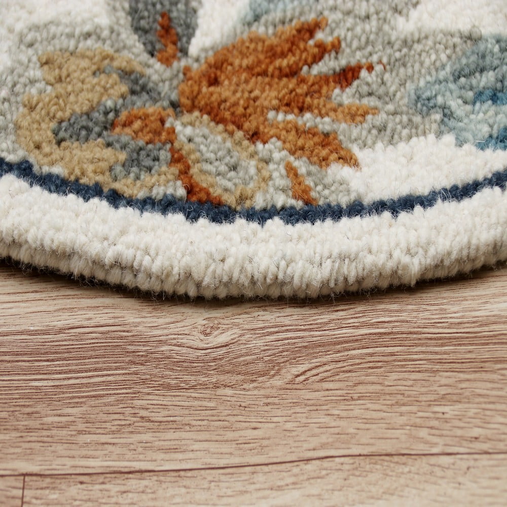 Ox Bay Talia 4' Round White/Mult Floral Wool Indoor Area Rug