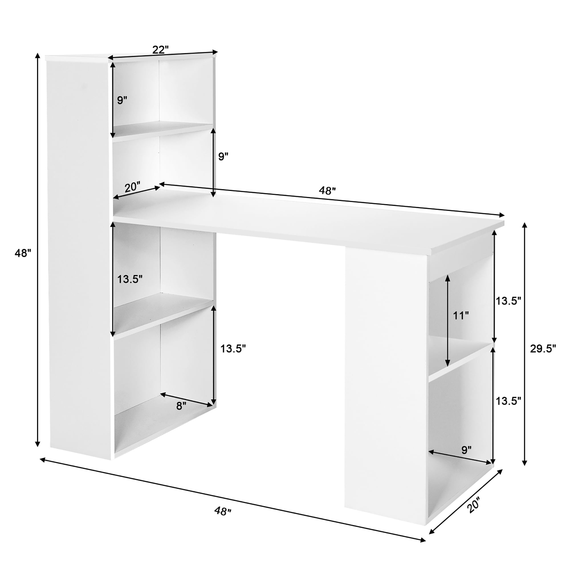 Costway Computer Desk Writing  Workstation Office w/6-Tier Storage Shelves White
