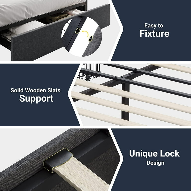 Allewie Full Size Platform Bed Frame with 3 Storage Drawers