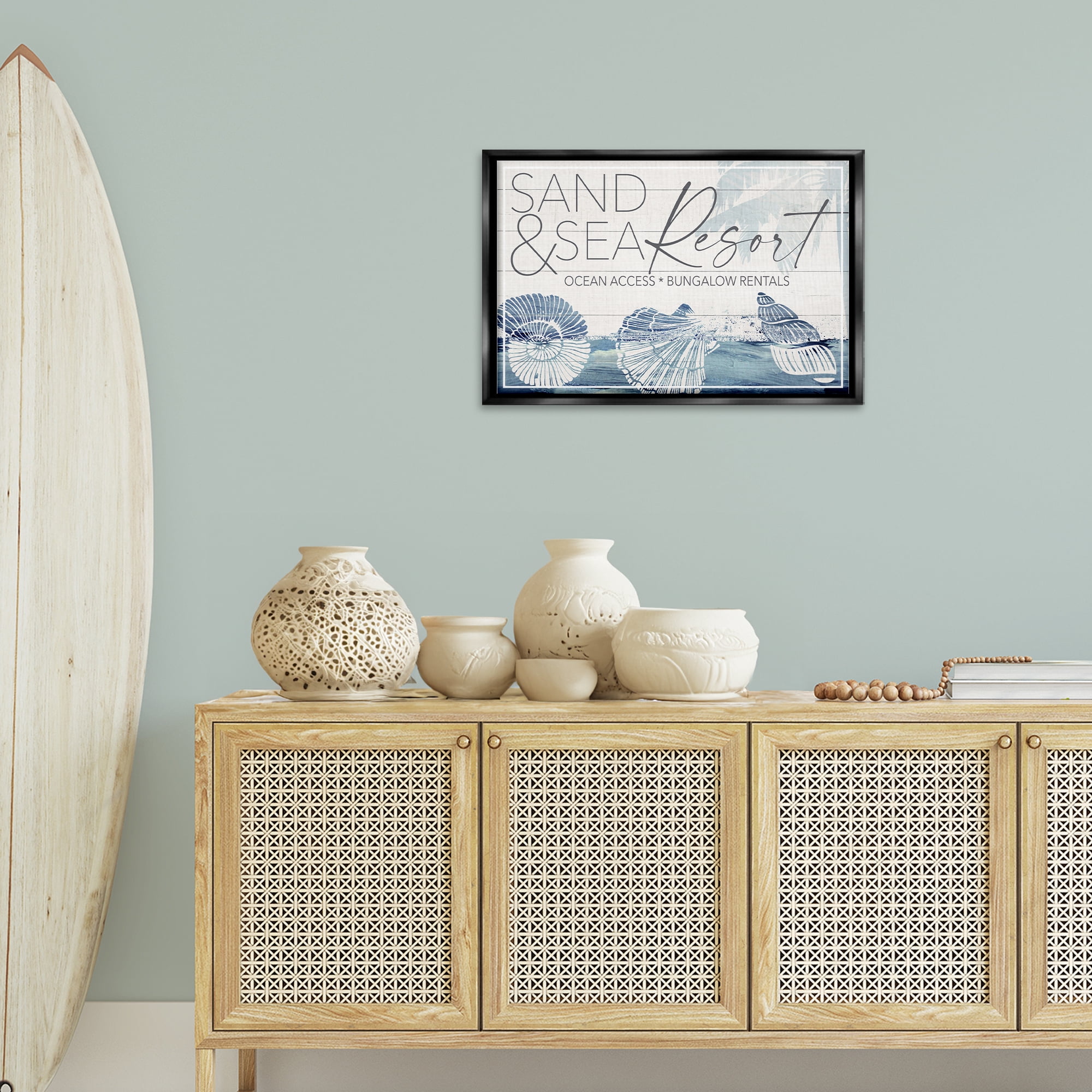 Stupell Industries Sand & Sea Resort Nautical & Beach Painting Black Floater Framed Canvas Art Print Wall Art, 25 x 17