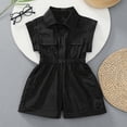 thumbnail image 5 of OSOLU Kids Girls Rompers Sleeveless Solid Color Button Up Lapel One Piece Short Jumpsuit Summer Casual Outfit 2-13Y, 5 of 6