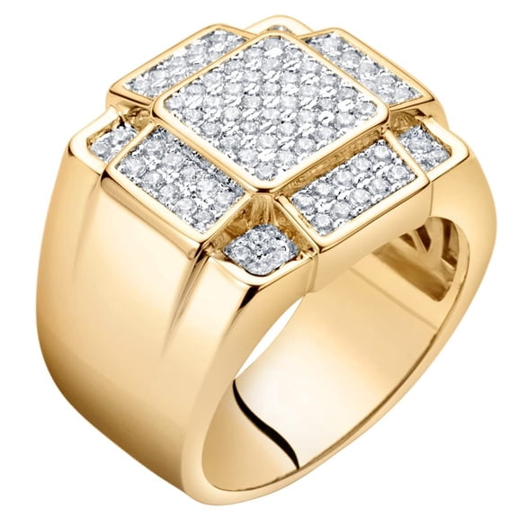 Sturgo 14K Yellow Gold Plated Mens Simulated Diamond Ring, Cluster Statement Design, D-E Color VS Clarity, D-E Color VS Clarity, Size 12