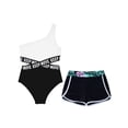 thumbnail image 3 of TiaoBug Kids Girls Swimwear Set Single Shoulder Criss Cross Waistline Crop Top Swimsuit with Briefs Print Shorts 3 Pcs Bathing Suit Black 16, 3 of 7