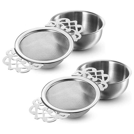 

2Pcs Tea Filter Stainless Steel Tea Strainer with Bowl Ultra Fine Mesh Tea Strainers with Double Winged Handles