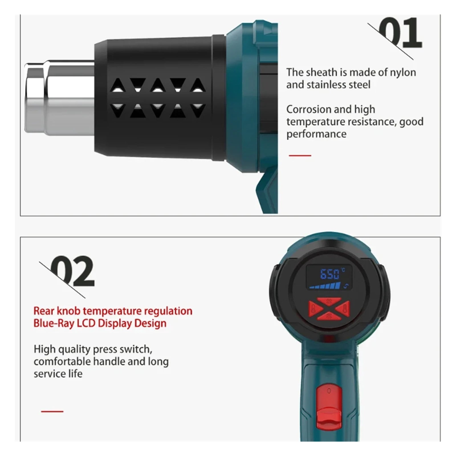 2000W Industrial Electric Hot Air Gun Thermoregulator Heat Guns Shrink Wrapping Thermal Heat Gun ,Variable Temperature