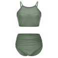 thumbnail image 3 of MGDXOX Women's High Waisted Bikini Set 2 Piece Sport Bathing Suit Halter Mesh Sheer Swimsuit Solid Color Ruched Swimwear Army Green M, 3 of 8