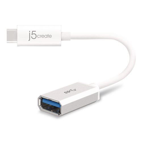 USB-C to USB Adapter, 4", Silver/White | Bundle of 2