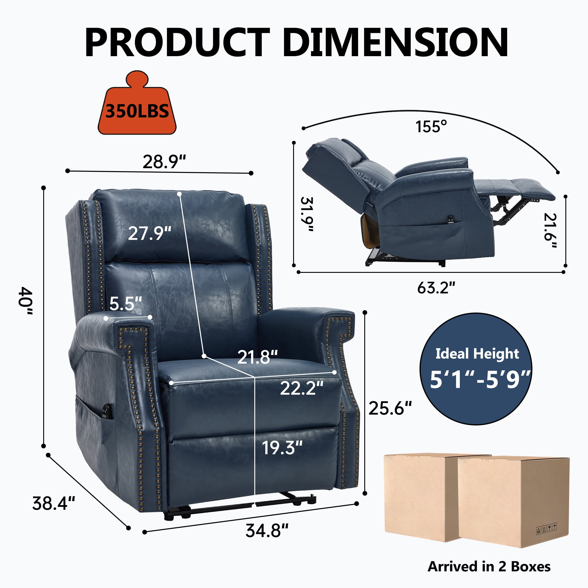 Leumius Recliner Chair for Elderly with Heat and Massage,Heavy Duty Recliners with Side Pockets for Living Room,Blue