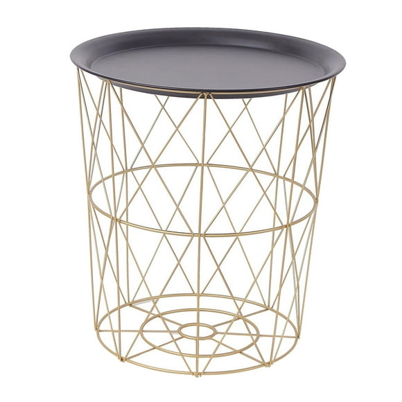 Hogar mesa de almacenamiento Convertible redondo Metal desmontable bandeja cesta té mesas hogar Decoración - De Dorado M Sunnimix Escritorio de extremo pequeño