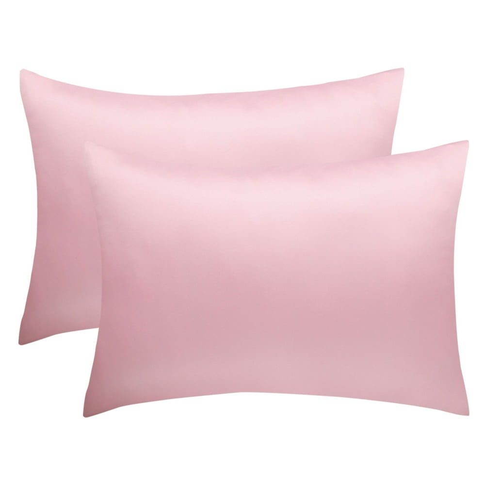 Set of 2 Luxury Satin Pillowcase Cool Silky Queen Size Pillow Case Cover, Pink
