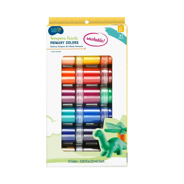 Hello Hobby Washable Tempera Paint, Safe & Nontoxic, Primary Colors, 21