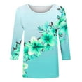 thumbnail image 4 of Oalirro Blue Women Blouses and Tops Fashion Round Neck Three-Quarter Sleeve Top L, 4 of 4