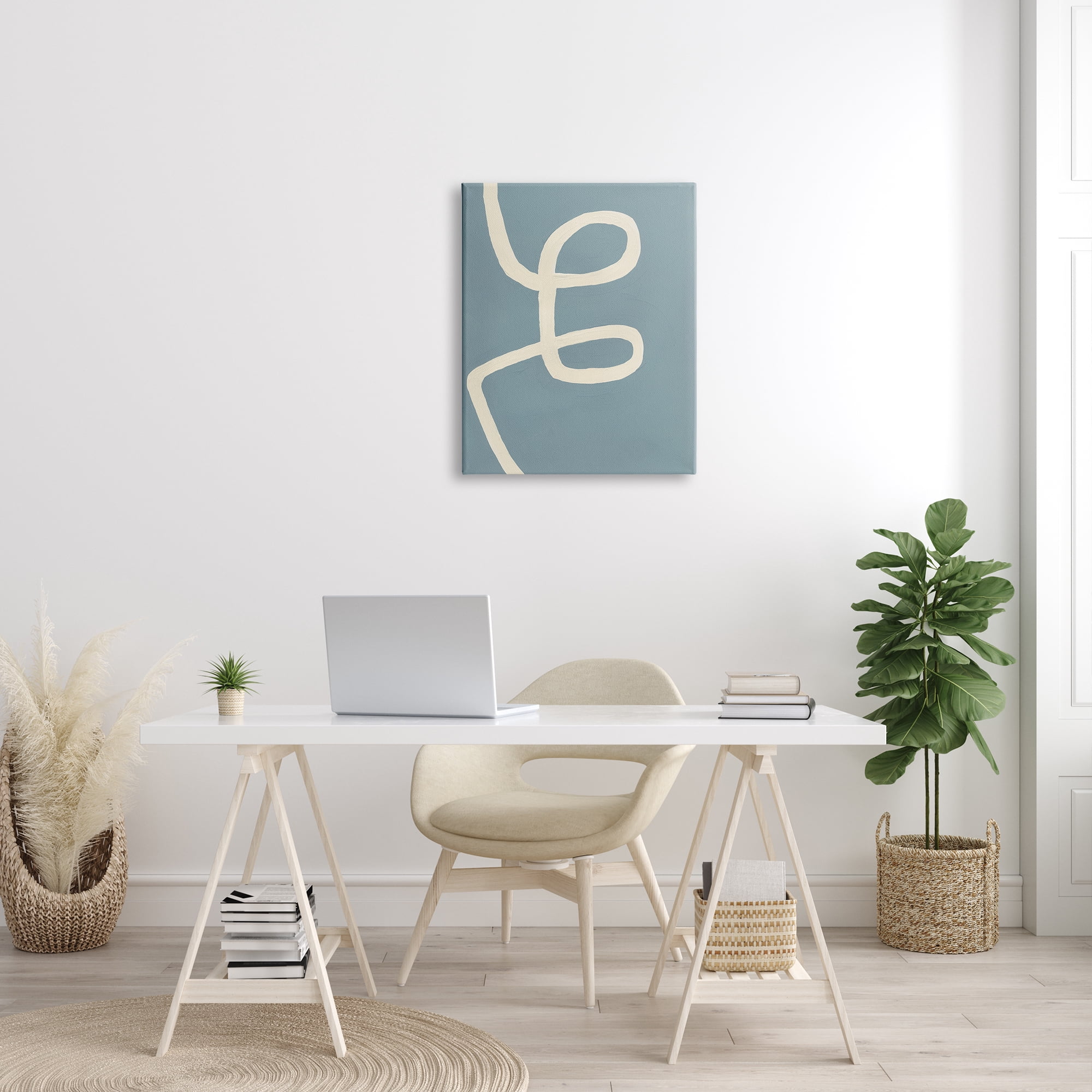 Stupell Industries Abstract Curved Line Off-White over Blue, 24 x 30, Designed by Bronwyn Baker