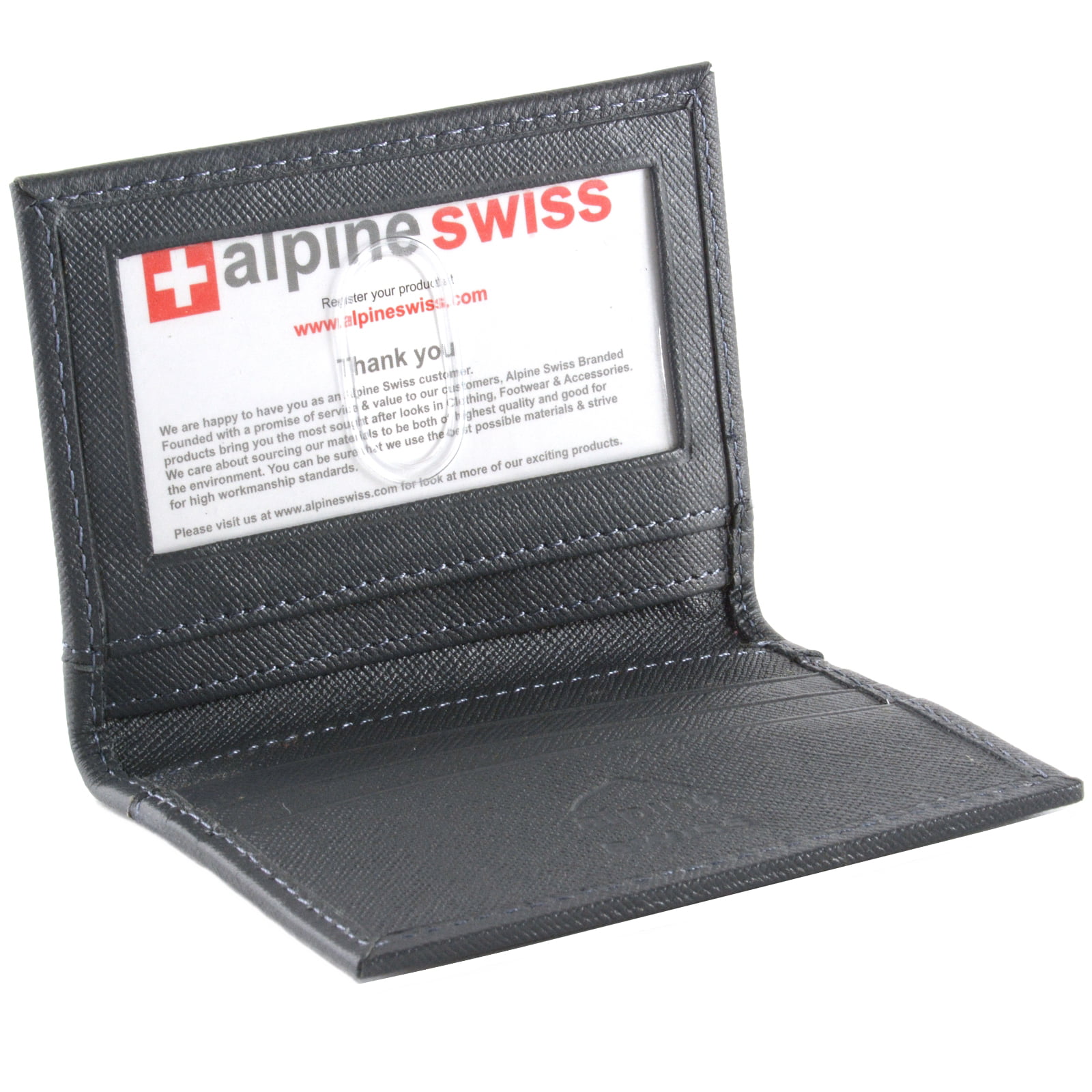 Alpine Swiss Thin Front Pocket Wallet Business Card Case 2 ID Window 6 ...