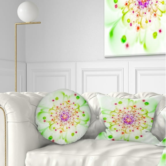 Designart Perfect Glowing Fractal Flower in Green - Floral Throw Pillow - 12x20