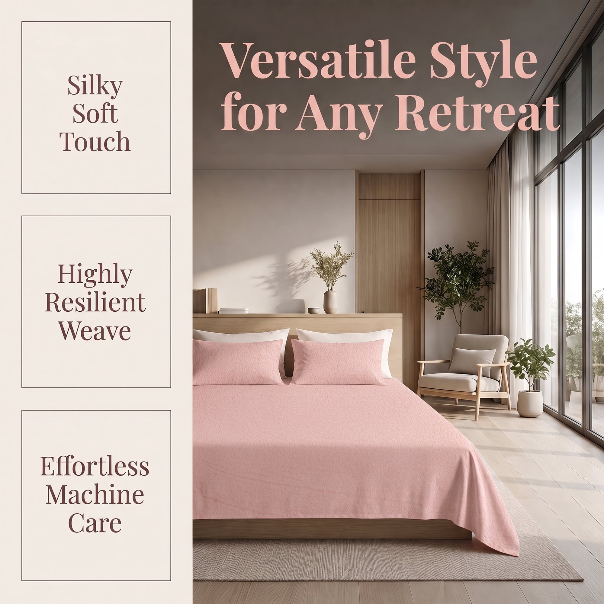 Unique Bargains Polyester Bed Sheet Soft Flat Sheet Wrinkle Bedding Pink 91"x96"