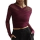 thumbnail image 3 of Blusas de Fiesta para Mujer, Modernas, con Escote en V, Larga, de Transparente y Fruncida. Rojo L, 3 of 10