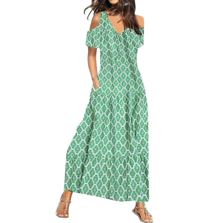 Cotton House Dresses Womens Fashion Dress Temperament Short Sleeve Polka Dot Print Loose Pocket Dress Short Sleeves Midi Dress Womens Summer Dresses