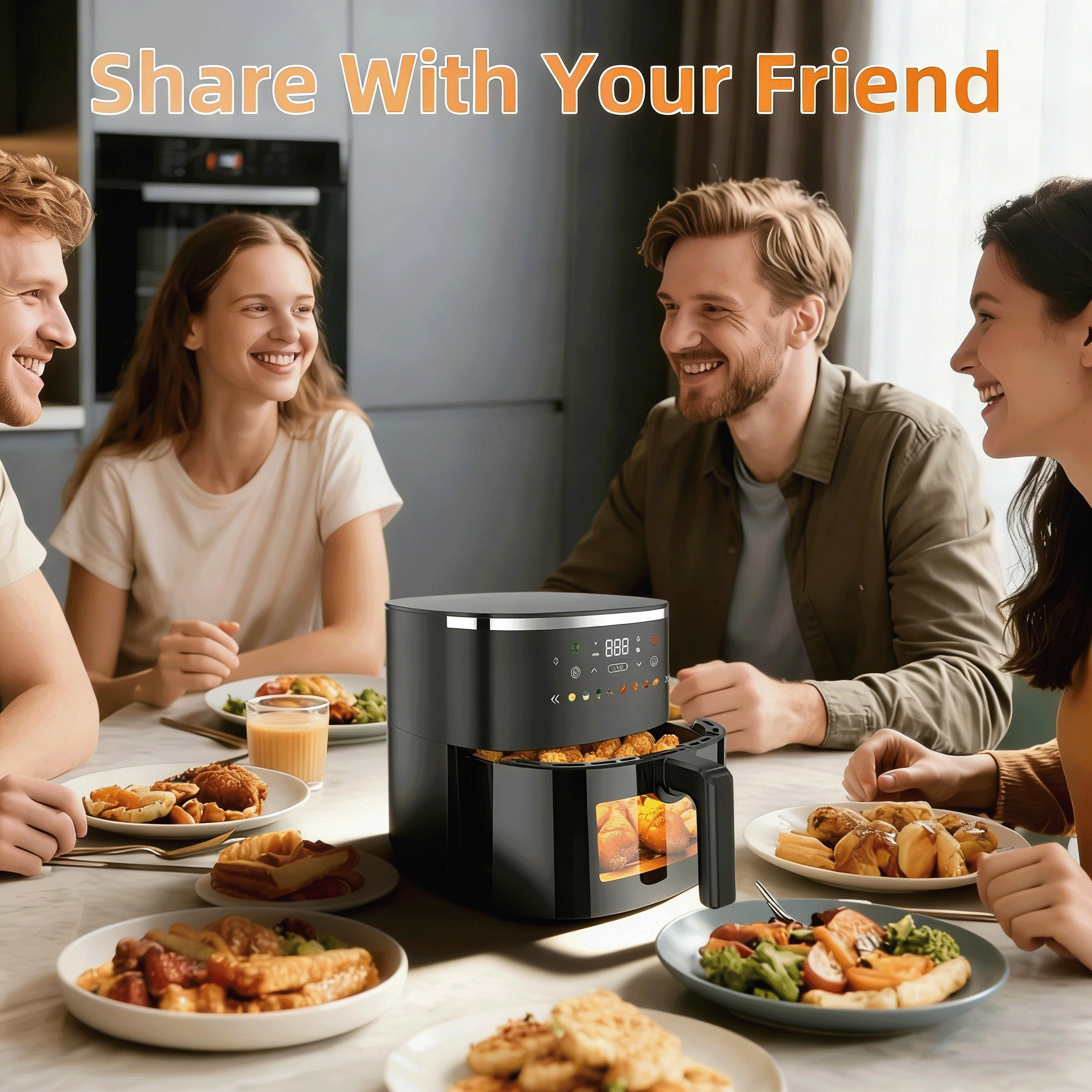 6.5 Qt Large Air Fryer Digital Control With View Window 8 Presets For Fast Family Meals Temp Timer Adjustable Roast Bake Crisp French Fries Steak 1550W